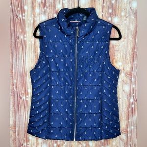 Tommy Hilfiger Navy Puffer Jacket Vest Size Medium Like New with Anchors